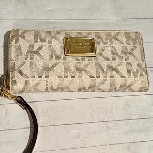 Michael Kors Beige Logo Wristlet Wallet